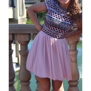 Chevron Sequin fit-and-flare dress